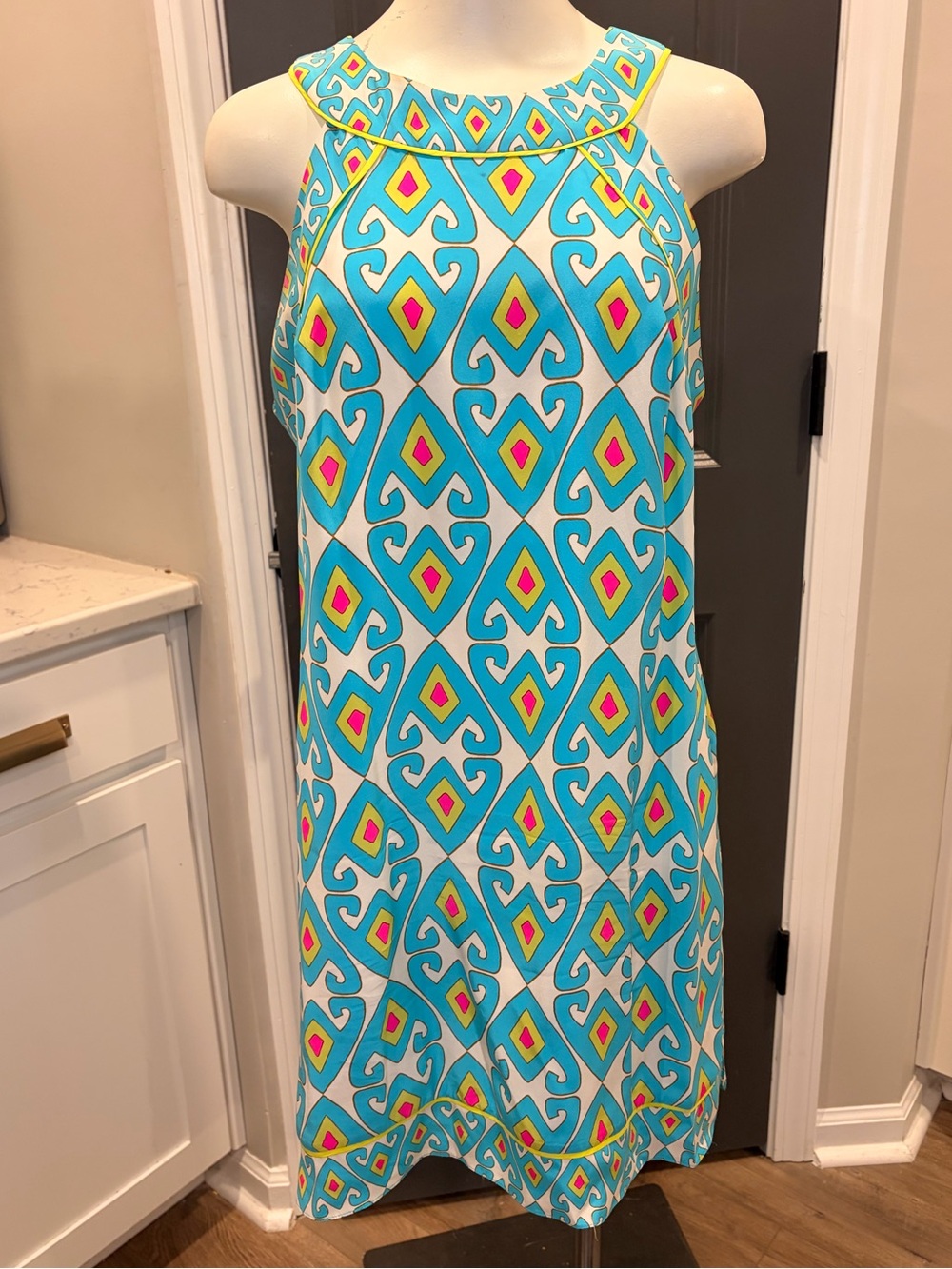 100% Silk Alice & Trixie Turquoise & Pink Light Lined Summer Dress